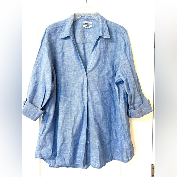 Christian Siriano Tops - Linen Christian Siriano XL soft blue button down shirt cover up 100% linen tunic